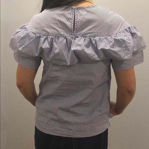 J.Crew Sz 0 Short-sleeved Striped Blouse w/ Ruffle - Picture 4 of 5
